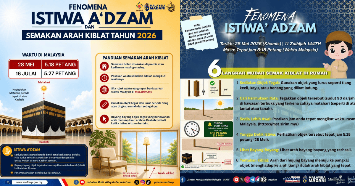 Istiwa Ad’zam 2026 – Cara Semakan Arah Kiblat Malaysia