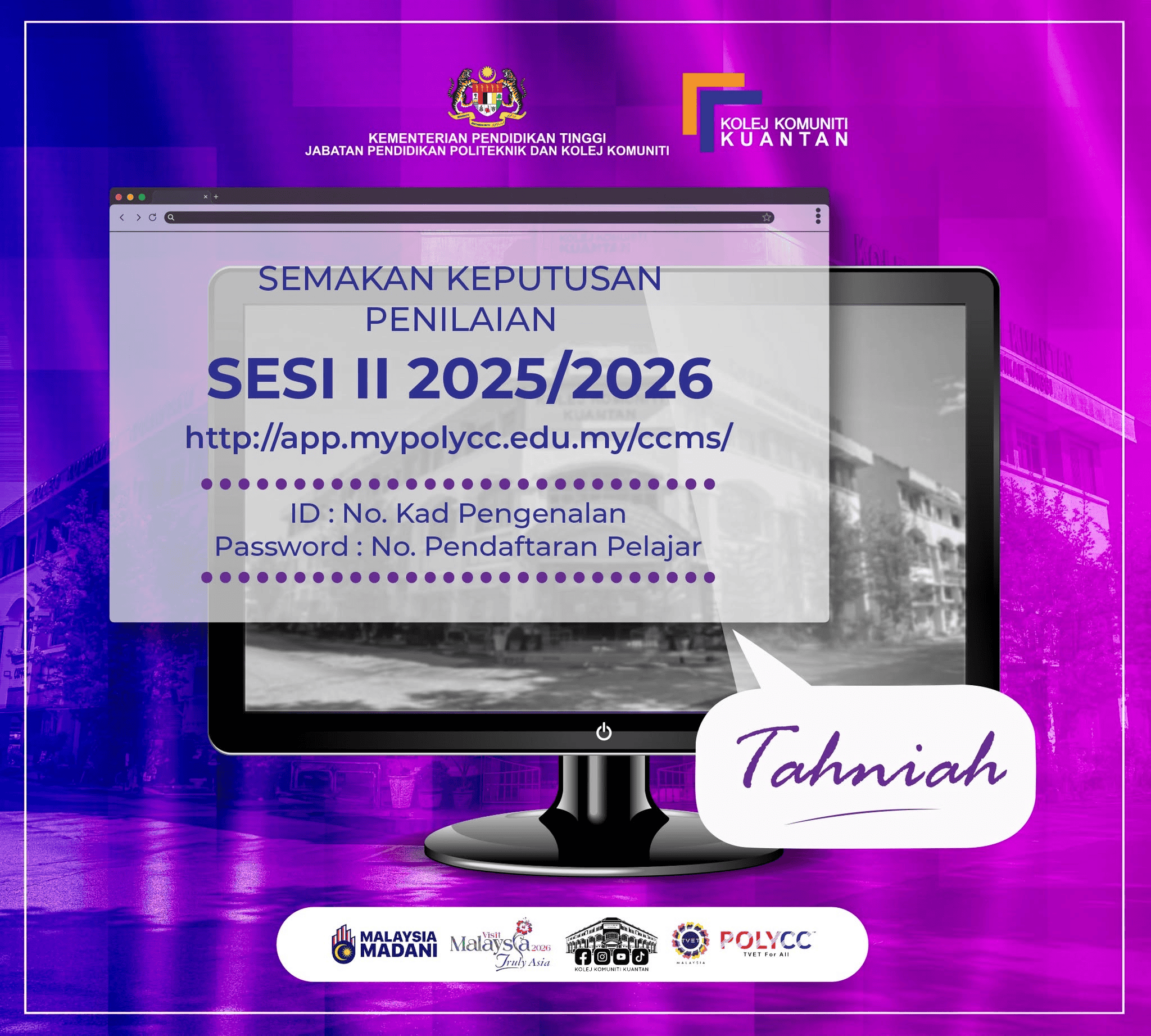 Semakan Keputusan Peperiksaan Kolej Komuniti -CCMS MyPolycc